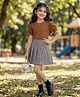 FOSTRIC Cotton Blend Knit Puffed Sleeves Checked Dress - Brown