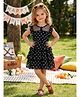 FOSTRIC Cotton Blend Knit Frill Sleeves Polka Dots Printed Tiered Dress - Black