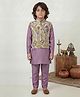 Earth Conscious Silk Woven Full Sleeves Solid Kurta & Pyjama Set With Floral Embroidered Sequins Embellished Jacket Set  - Lavender