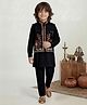 Earth Conscious Silk Woven Full Sleeves Solid Kurta & Pyjama Set With Floral Embroidered Jacket - Black