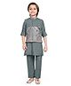 Earth Conscious Silk Woven Full Sleeves Solid Kurta & Pyjama Set With Sequins Embellished Floral Embroidered Jacket - Green