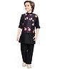 Earth Conscious Silk Woven Full Sleeves Solid Kurta & Pyjama Set With Floral Printed Jacket - Black