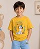 Kiddopanti Cotton Knit Half Drop Shoulder Sleeves Puppy Pilot Printed Tee - Blazing Yellow