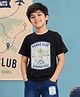 Kiddopanti Cotton Knit Half Drop Shoulder Sleeves World Map Printed Tee - Black
