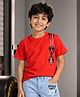Kiddopanti Cotton Knit Half Drop Shoulder Sleeves F1 Car Printed Tee - Orange