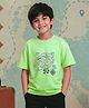 Kiddopanti Cotton Knit Half Drop Shoulder Sleeves Map Printed Tee - Pista Green