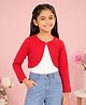 Kiddopanti Fleece Knit Full Sleeves Solid Shrug - Red