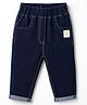 Little Kangaroos 100% Cotton Denim Full Length Jeans With Bear Patch in Navy Blue