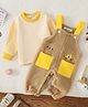 Mark & Mia Cotton Mixes Winter Wear Full Sleeves Dungaree and Tee with Stripes & Vehicle Patch - Khaki