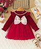 Babyhug Cotton Mix Full Sleeves Dress With All Over Embroidery With Bow - Red