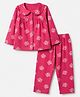 Babyhug Cotton Knit Full Sleeves Front Open Collared Co-ord Top & Pajama Night Suit with Butterfly Print - Pink