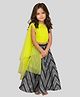 PinkCow Net Woven One Shoulder Sleeves Pearl Embellished Choli & Chevron Printed Lehenga Set - Lime Green