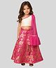 PinkCow Blended Woven One Shoulder Sleeves Lace Embellished Choli & Floral Printed Lehenga Set With Dupatta - Neon Pink