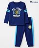 Honeyhap Premium 100% Cotton Knit Full Sleeves T-Shirt & Pajama Night Suit with All Star Snoozer Sleep Team Text Print With Bio Finish - Navy Blue