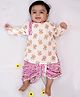 KID1 Woven Cotton Woven Full Sleeves Floral Printed Kurta &  Dhoti Set - White & Pink