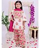 KID1 Cotton Woven Three Fourth Sleeves Lace Embellished Floral Printed Kurti & Salwar Set With Dupatta - White & Pink