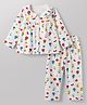 Babyhug Cotton Knit Full Sleeves Front Open Collared Co-ord Top & Pajama Night Suit with Floral Print - White