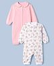 Babyhug 100% Cotton Interlock Knit Rompers with Polka Dots & Sheep Print Pack of 2 in White & Pink
