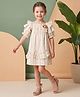 Peppermint Cotton Woven Half Puffed Sleeves Doll Applique Detailed Floral Printed Dress - Cream
