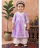 Kinder Kids Cotton Woven Three Fourth Sleeves Ethnic Motifs Printed & Lace Embellished Angrakha Style Kurti Pants Set - Purple & White