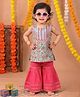Kinder Kids Cotton Woven Sleeveless Floral Printed & Lace Embellished Kurti Sharara Set - Blue & Pink