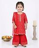 Kinder Kids Cotton Woven Three Fourth Sleeves Bandhani Printed & Lace Embellished  Kurti Sharara With Dupatta Set - Red