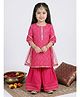 Kinder Kids Cotton Woven Three Fourth Sleeves Bandhani Printed & Lace Embellished Kurti Sharara With Dupatta Set - Pink