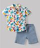 Babyhug Cotton Woven Half Sleeves Abstract Printed Shirt & Shorts Set - White & Blue