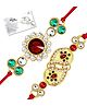 Genius Box Traditional Designer Rakhi Set with Greeting Card Red Thread, Gold Plated Kundan, Pearl and Crystal Stones for Brothers, Pack of  2