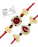 Genius Box Designer Stone Rakhi for Brother Red & Gold Crystal Rakhi with Red Thread Pack of 2