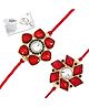 Genius Box Designer Stone Rakhi for Brother Red & Gold Floral Rakhi with Red Thread Pack of 2