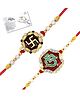 Genius Box Designer Om & Swastik Rakhi for Brother Red & Gold with Pearl Beads and Red Thread Pack of 2