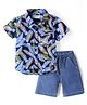Babyhug Cotton Woven Half Sleeves Leaves Printed Shirt & Shorts Set - Blue