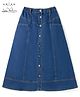 Arias Cotton Blend Denim Mid Calf Length Woven Pockets And Metal Buttons Skirt With Cut And Sew Details - Blue
