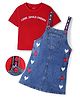 Ollington St. Denim Pinafore and T-Shirt with Half Sleeves and Love Applique in Blue for 2-3 Years