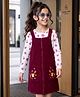 Ollington St. Corduroy Frock and Inner Tee with Full Sleeves and Floral Print in Maroon for 3-4 Years