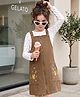 Ollington St. Corduroy Pinafore and Tee with Full Sleeves and Floral Print in Brown for 2-3 Years