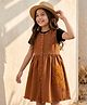 OLLINGTON ST. Twill Woven Pinafore and T-Shirt with Half Sleeves and Stretchable With Flower Applique in Brown