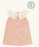 furr balls Organic Cotton Woven Sleeveless Striped & Schiffli Embroidered Dress - Off White