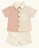 furr balls 100% Organic Cotton Woven Half Sleeves Striped Shirt & Shorts Set - Off White