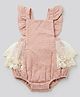 furr balls 100% Organic Cotton Woven Sleeveless Frill Sleeves Swiss Dots & Floral Embroidered Dress Style  Onesie - Pink