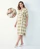 Bella Mama Cotton Woven Three-Fourth Sleeves Checked Maternity Shirt Dress - Green