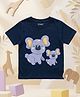 YO!4U Cotton Knit Half Sleeves Koala Printed Tee - Navy Blue