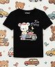 YO!4U Cotton Knit Half Sleeves Bear Printed Tee - Black