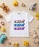 Yo!4U Cotton Knit Half Sleeves Cute Text Printed Tee - White