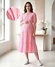 Bella Mama Viscose Woven Half Sleeves Striped & Tiered Maternity Dress - Pink