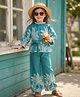 Cutiekins Rayon Woven Full Sleeves Tropical Theme Printed Coordinating Top & Palazzo Set - Blue & White