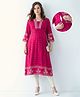 Bella Mama Woven Three-Fourth Sleeves Border Printed & Highlighted Front Maternity Kurta - Pink