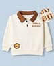 Mark & Mia Cotton Mixes Knit Full Sleeves Oversized Polo Winter Sweatshirt with Jungle Buddy Embroidery - Cream
