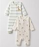 Babyhug 100% Cotton Knit Full Sleeves Striped Rompers With Animal Print Pack of 2 - White